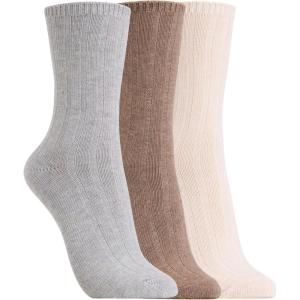 imageClarks Womens Wide Rib Crew Socks 3 Pair IvoryLt H GreyKhaki Womens 410 Shoe