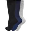 imageClarks Womens Wide Rib Roll Top Crew Socks 3 PairLt HGreyNavy Black Womens 410 Shoe