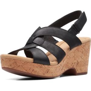 imageClarks Womens Giselle Beach Suede Wedge SandalsBlack Leather