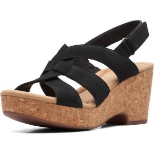 imageClarks Womens Giselle Beach Suede Wedge SandalsBlack Nubuck