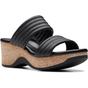 imageClarks Womens Chelsea Path Leather Chunky Wedge SandalsBlack Leather