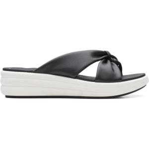 imageClarks Womens Drift Ave Wedge SandalBlack Tumbled Leather