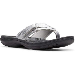 imageClarks Womens Breeze Sea FlipFlopSilver SyntheticBlack Sole
